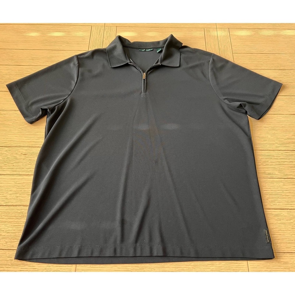 Perry Ellis men's zip collar polo, navy, size 2X. Polyester. Short sleeve.